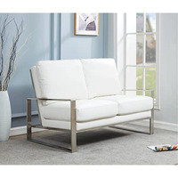 Leisuremod Jefferson Contemporary Modern Faux Leather Loveseat With Silver Frame