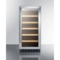 15" wide ADA compliant wine cellar for built-in or freestanding use, with digital controls, front lock, LED lighting, and stainless steel wrapped cabinet