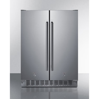 24" wide undercounter frost-free side-by-side refrigerator-freezer in stainless steel with locks, stainless steel handles, and digital controls