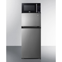Mid-sized refrigerator-freezer in a stainless steel steel look and black microwave with built-in allocator, with brackets included (ships in 3 boxes on one pallet)
