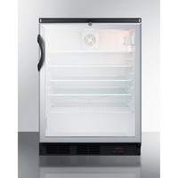 Commercial glass door built-in craft beer and wine refrigerator with digital thermostat, black cabinet, and lock