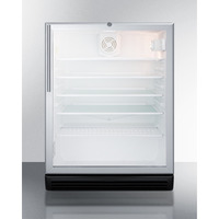Commercially listed ADA compliant built-in undercounter beverage center with black cabinet, glass door, stainless steel handle, and lock