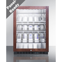 Commercial built-in undercounter wine cellar with champagne style shelving and panel-ready glass door