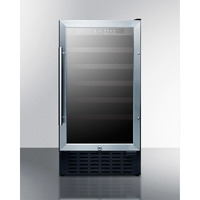 18" wide wine cellar for built-in or freestanding use with stainless steel cabinet, digital controls, and LED lighting