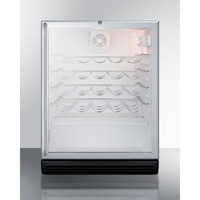 ADA compliant, commercially approved wine cellar for freestanding use with glass door, black cabinet, and full length handle