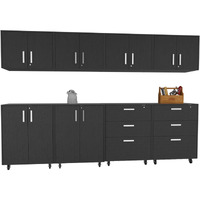 Burton 8 Piece Garage Set, 4 Wall Cabinets + 2 Storage Cabinets + 2 Drawer Cabinets, Black