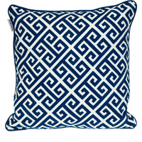 Parkland Collection Transitional Greek Key Blue Square 20" x 20" Pillow