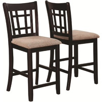 Contemporary Armless Counter Height Chair, Espresso Brown & beige , Set of 2