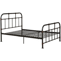 Industrial Pipe Detailed Metal Full Size Bed, Sandy Gray