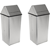 Witt Industries Stainless Steel 13-Gallon Waste Watcher Hamper and Swing Top Receptacle, Silver, Set of 2