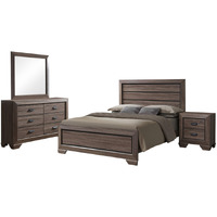 Jardena 4 Piece Bedroom Set, Queen, Brown Wood, Modern (Panel Bed, Dresser, Mirror, 1 Nightstand)