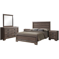 Jardena 5 Piece Bedroom Set, Queen, Brown Wood, Modern (Panel Bed, Dresser, Mirror, 2 Nightstands)