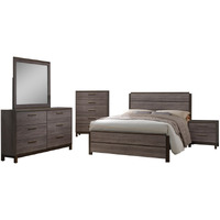 Dansville 5 Piece Bedroom Set, Queen, Antique Gray Wood, Modern (Panel Bed, Dresser, Mirror, Chest, 1 Nightstand)