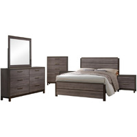 Dansville 6 Piece Bedroom Set, Queen, Antique Gray Wood, Modern (Panel Bed, Dresser, Mirror, Chest, 2 Nightstands)