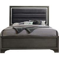 Sonata Upholstered Panel Bed, King, Gray Wood, Modern (Headboard, Footboard, Rails, Slats)