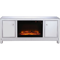60 in. mirrored TV stand with wood fireplace insert in antique silver