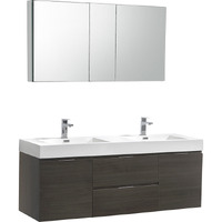 Fresca Valencia 60" Gray Oak Wall Hung Double Sink Modern Bathroom Vanity w/ Medicine Cabinet