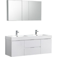Fresca Valencia 60" Glossy White Wall Hung Double Sink Modern Bathroom Vanity w/ Medicine Cabinet