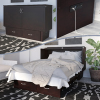 Monroe Murphy Bed Chest Queen Espresso with Charging Station and Mattress