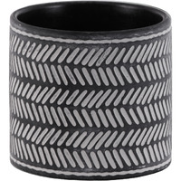 Cement Round Pot with Lattice Parallel Lines Design Body and Tapered Bottom Washed Concrete Finish Black
