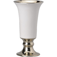 Ceramic Vase with Flared Top and Pedestal Base, Medium, White and Gold