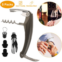 5 Pcs Wine Bottle Opener Set Wine Accessories Kit w/ Corkscrew Pourer Stopper Vacuum Pump for Home Use Sommeliers Waiters Bartenders
