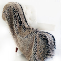 Plutus Foxy Brown Gray Plush Handmade Luxury Faux Fur Throw Blanket 80L x 110W Full- Gray