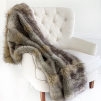Plutus Gray Wolverine Pelage Plush Handmade Luxury Faux Fur Throw Blanket 80L x 110W Full- Gray