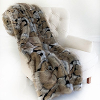 Plutus Taupe and Black Wild Wolf Plush Handmade Luxury Faux Fur Throw Throw 36W x 60L- Taupe, Black
