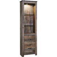 Tall Wooden Pier with 1 Door Cabinet and 2 Adjustable Glass Shelves, Brown