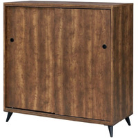 Wooden Shoe Cabinet with 2 Sliding Doors and Splayed Legs, Oak Brown
