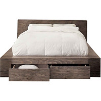 Transitional Style Wooden California King Size Bed with 2 Drawers, Brown