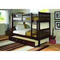TWIN/TWIN MISSION BUNK BED W/TWIN TRUNDLE BED IN CAPPUCCINO