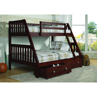 TWIN/FULL MISSION BUNK BED W/DUAL UNDER BED DRAWERS IN DARK CAPPUCCINO FINISH