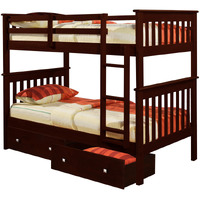 TWIN/TWIN MISSION BUNK BED WITH UNDER BED DRAWERS CAPPUCCINO FINISH