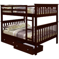 FULL/FULL MISSION BUNK BED WITH DUAL UNDERBED DRAWERS DARK CAPPUCCINO FINISH