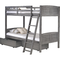 TWIN/TWIN LOUVER BUNK BED WITH DUAL UNDER BED DRAWERS IN ANTIQUE GREY FINISH