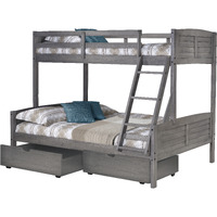 TWIN/FULL LOUVER BUNK BED WITH DUAL UNDER BED DRAWERS IN ANTIQUE GREY FINISH