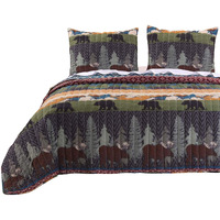 2 Piece Twin Size Quilt Set with Nature Inspired Print, Multicolor