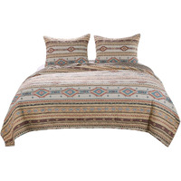 Full Size 3 Piece Polyester Quilt Set with Kilim Pattern, Multicolor