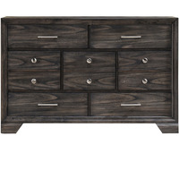 Wooden Dresser with Grain Texture and 7 Spacious Drawers, Gray