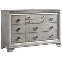 Beaded Wooden Frame Dresser with 10 Drawers, Gray and Silver
