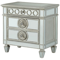 Mirror Accented Wooden Nightstand with 3 Storage Drawers, Silver
