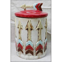 CERAMIC JAR W/LID-ARROW 8.5"
