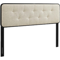 Collins Tufted Queen Fabric and Wood Headboard - Black Beige