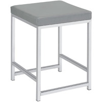 Vanity Stool with Leatherette Seat and Tubular Frame, Gray