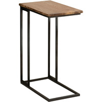 24 Inch Modern C Shape Side End Table, 2 USB, 1 Charging Port, Brown, Black
