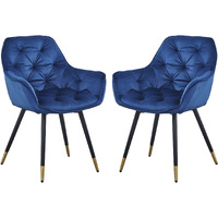 Alix 25 Inch Modern Dining Chair, Button Tufted, Set of 2, Blue, Black