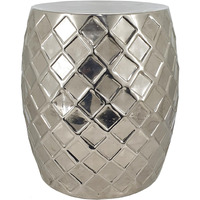 20 Inch Stool Table, Modern, Aluminum Metal, Drum Shape, Elegant Silver