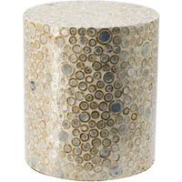 16 Inch Cylindrical Luxury Accent Table Decorative Stool, Blue, Gold, White